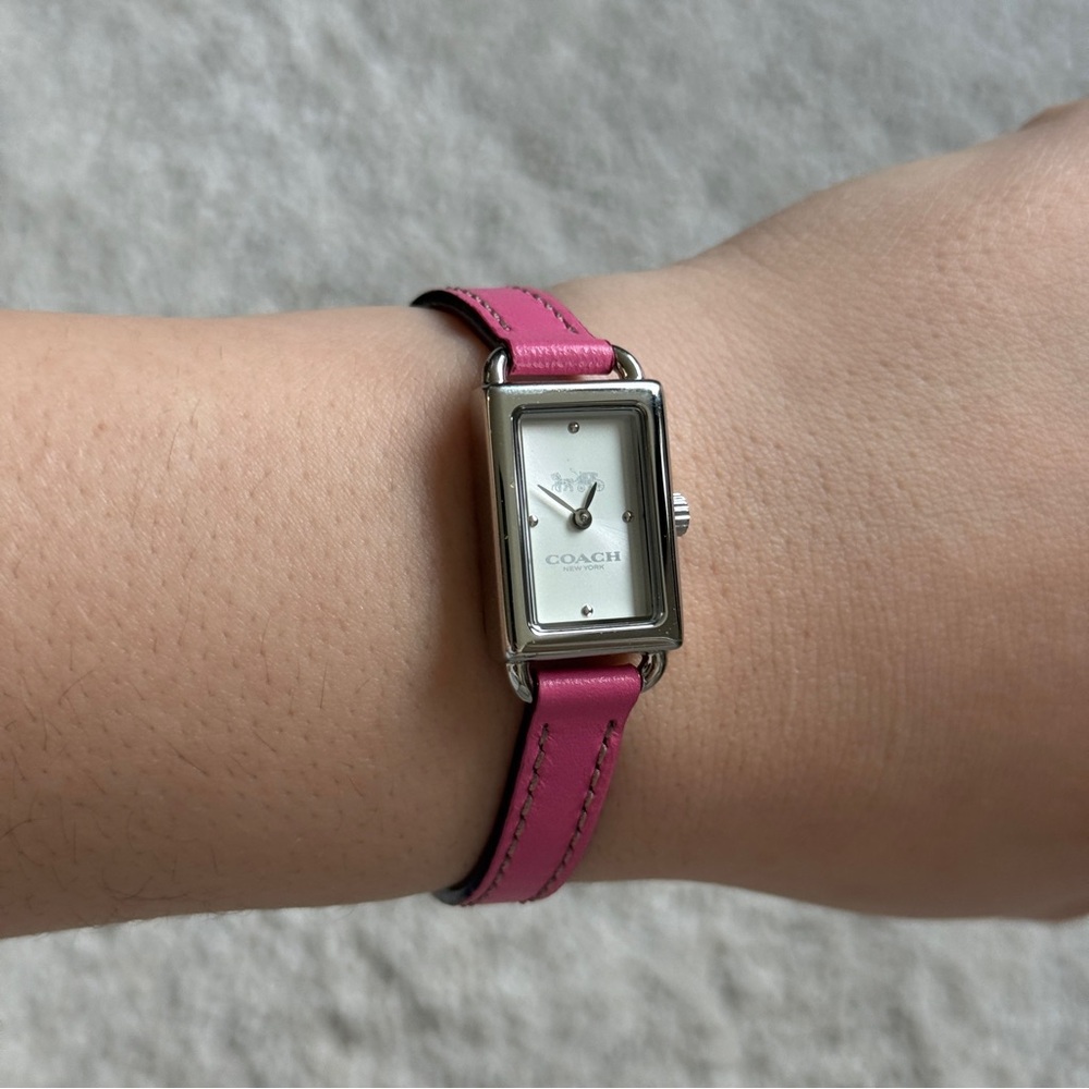 Vintage Coach Silver Face Watch with Pink Strap